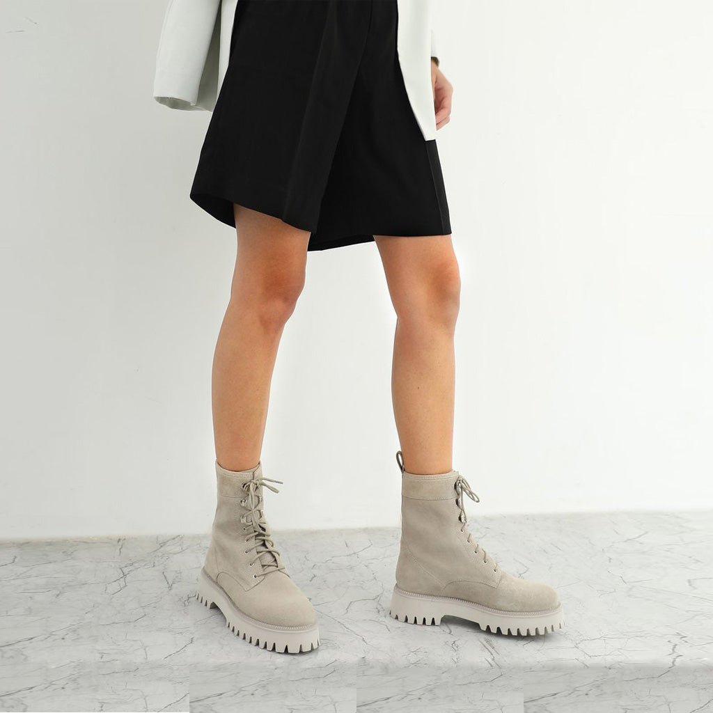 Anastasia Ivory Lace Up Boots