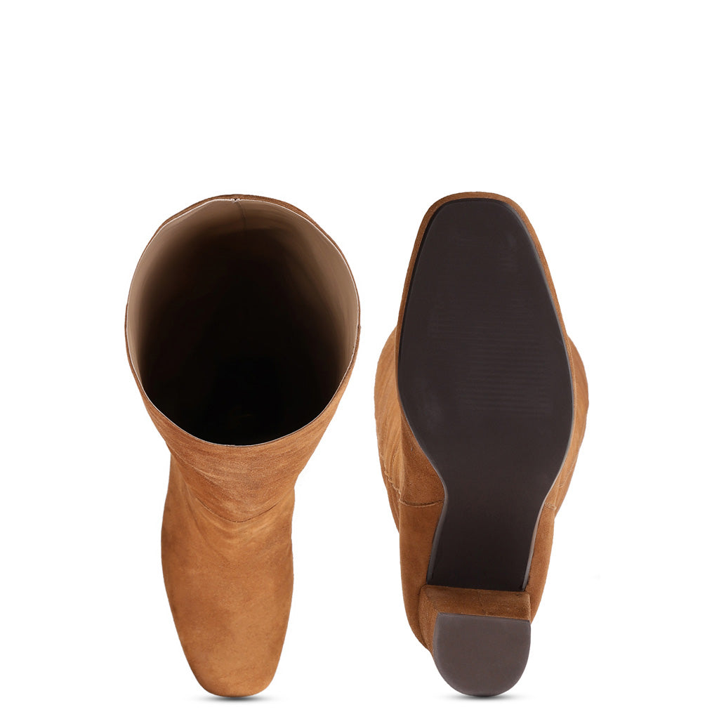 Saint Priscilla Tan Suede Leather Knee High Slouch Boots - SaintG US