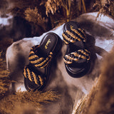 Saint Flurina Chain Embellished Black Woven Leather Platform Sandals
