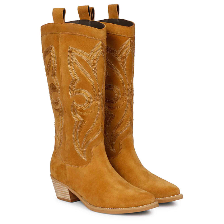 Martina Tan Stitched Leather Handcrafted Cowboy Boots