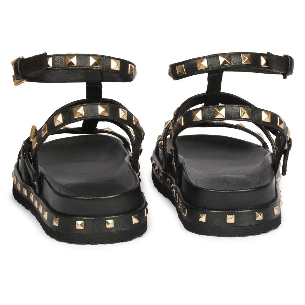 Black buckle studded strap sales sandals