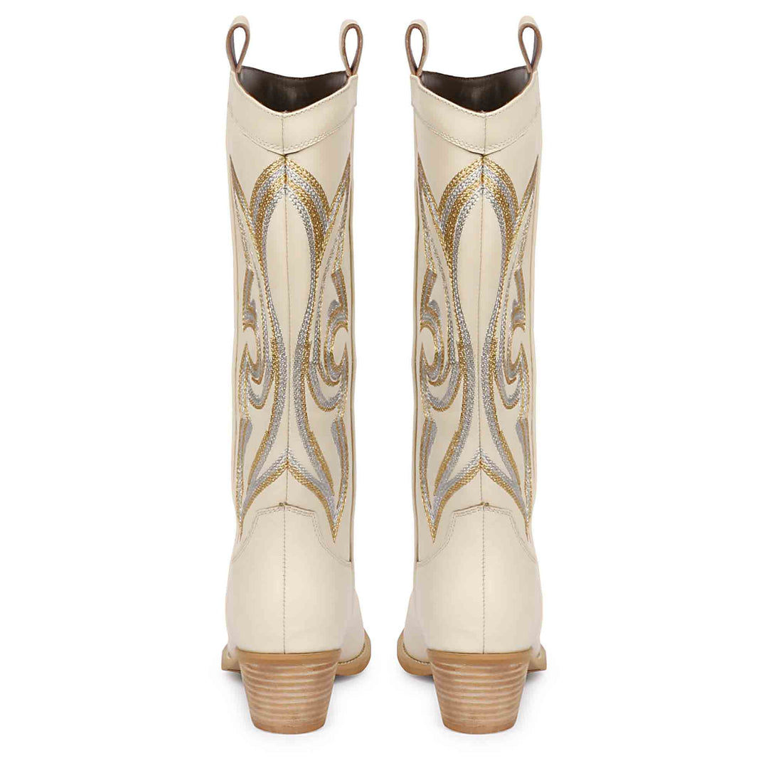 Martina White Stitched Leather Handcrafted Cowboy Boots