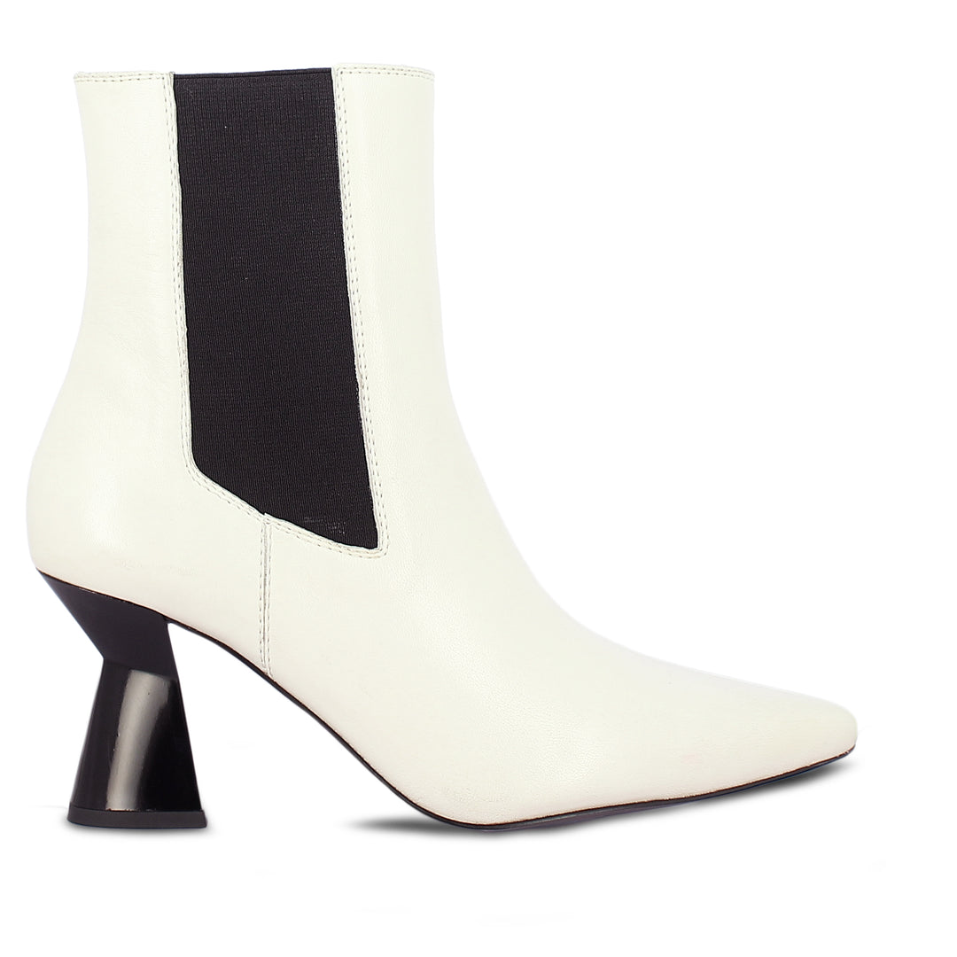 Elliana Off White Leather Block Heel Boots