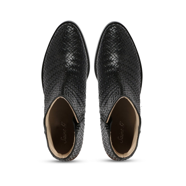 Saint Leone Black Woven Leather Ankle Boots - SaintG