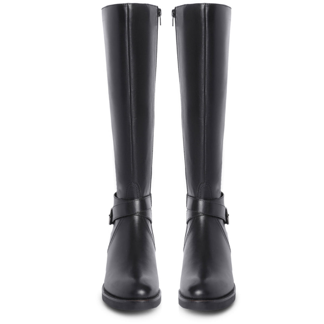 Saint Hermione Buckle Wrap Strap Black Leather Knee High Boots