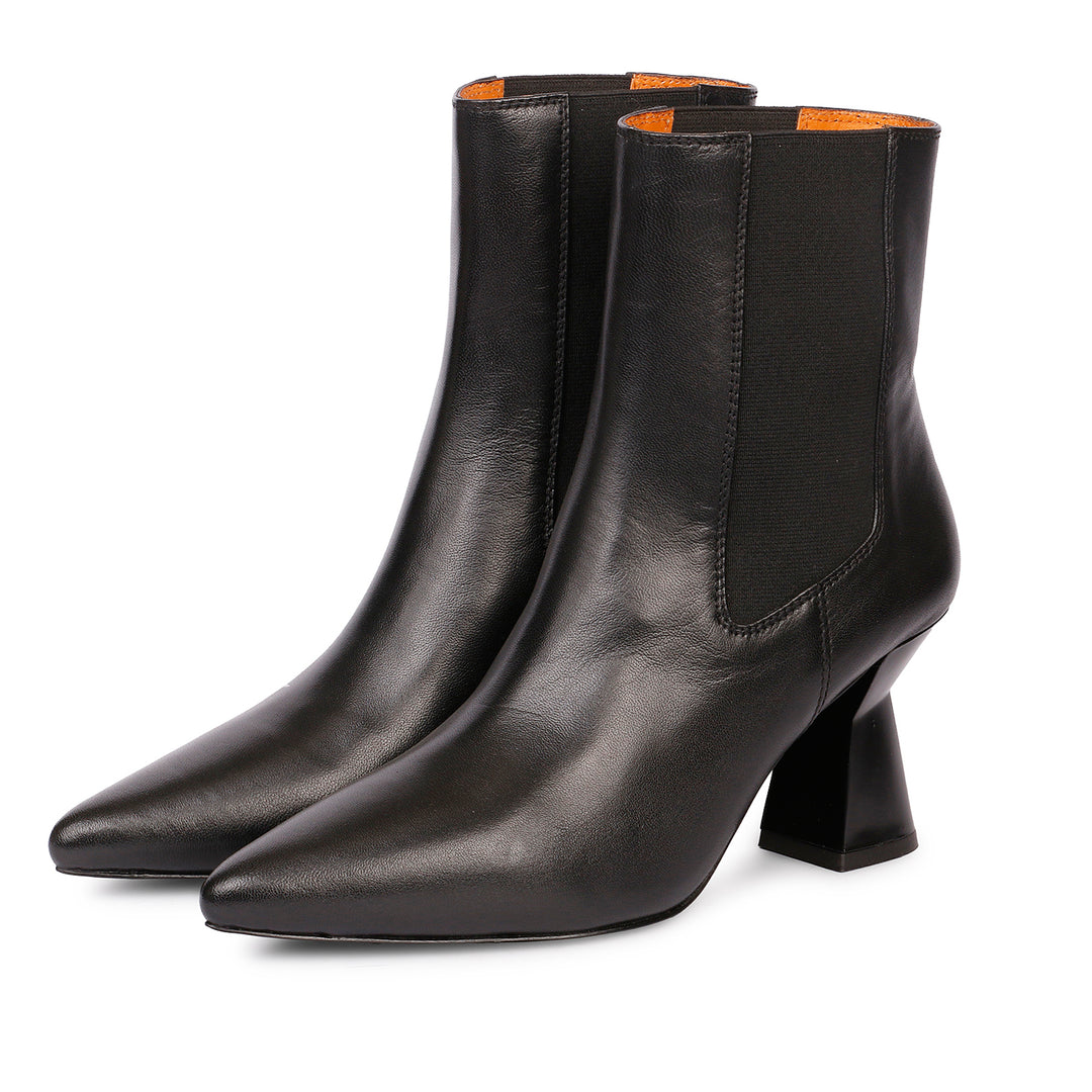 Elliana Black Leather Block Heel Boots