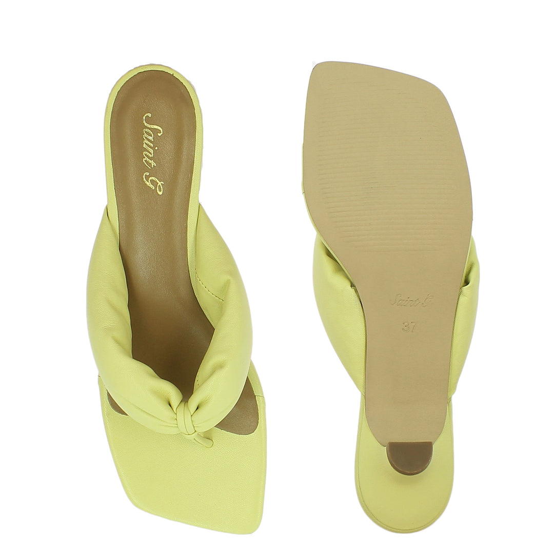 Amorina Yellow Leather Puffy Thong Dress Sandals