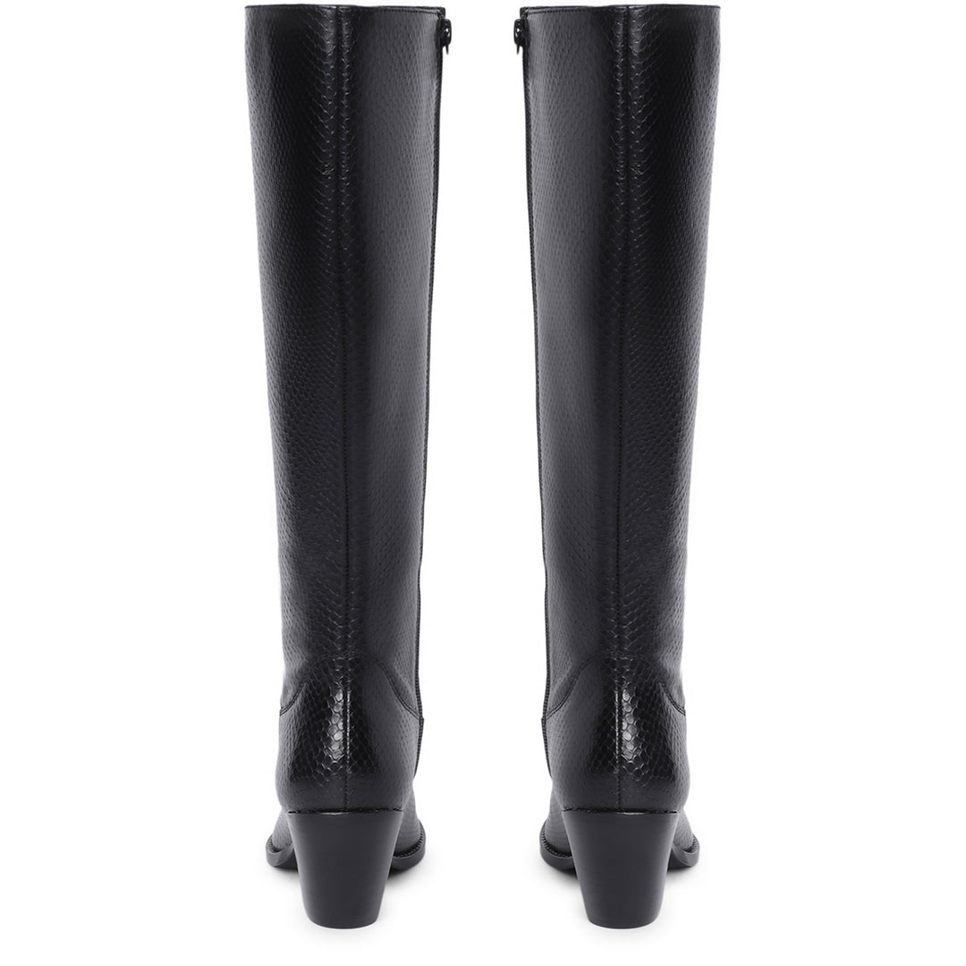 Saint Clochette Snake Embossed Black Leather Knee High Boots - SaintG US 