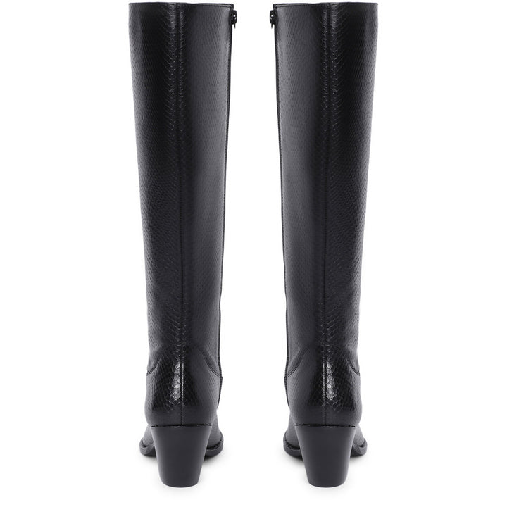 Saint Clochette Snake Embossed Black Leather Knee High Boots - SaintG US 