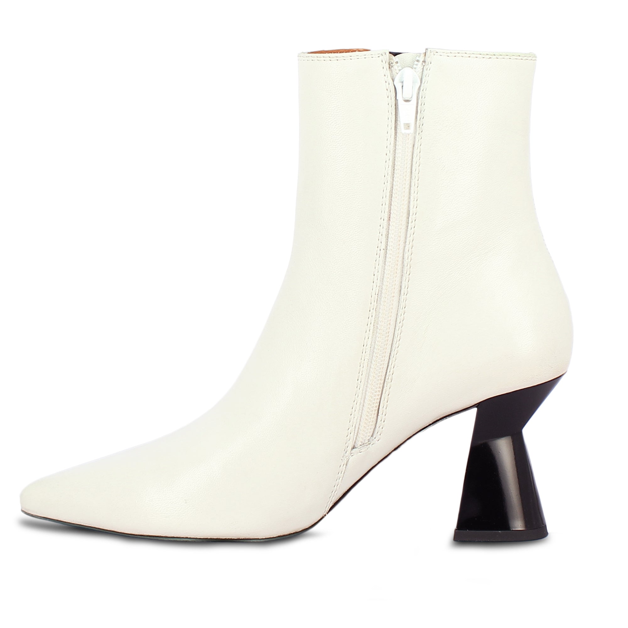 Elliana Off White Leather Block Heel Boots