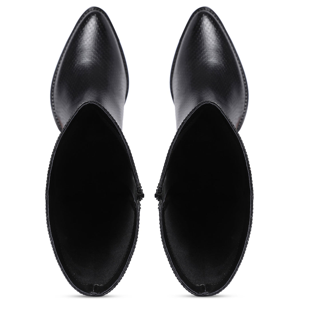 Saint Clochette Snake Embossed Black Leather Knee High Boots - SaintG US 