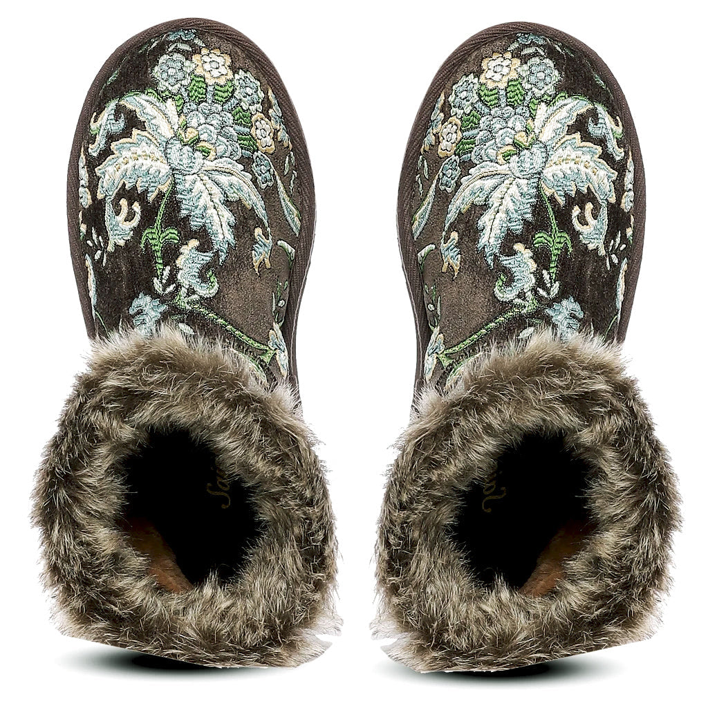 Saint Winifred Floral Embroidered Grey Fabric Snug Boots