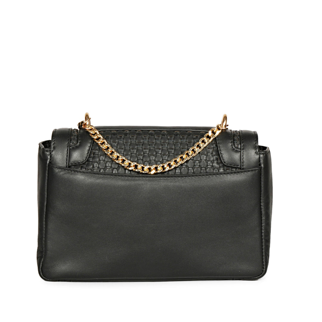 Addie Black Hand Woven Leather Sling Bag