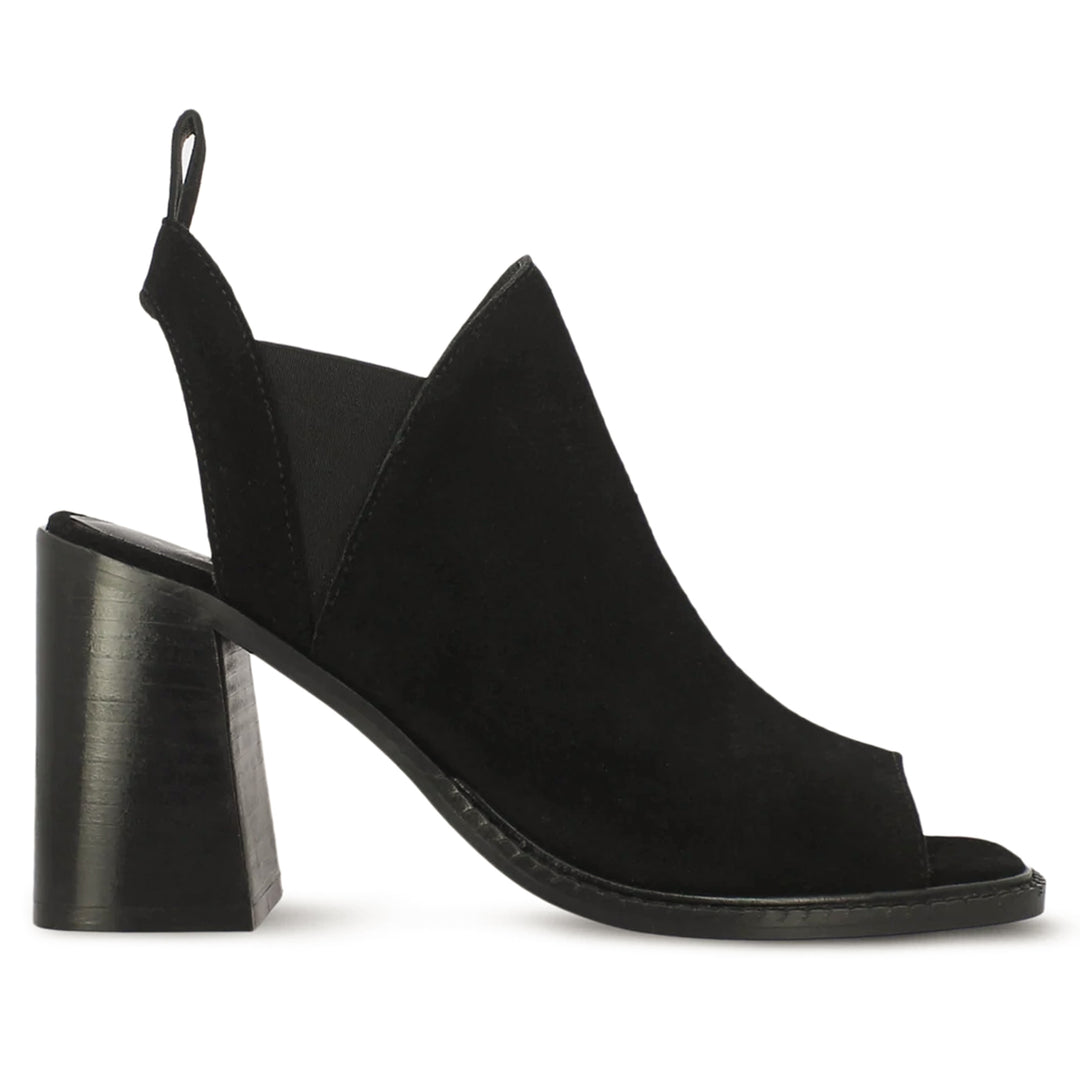 Inez Black Suede Leather Block Heel Mules