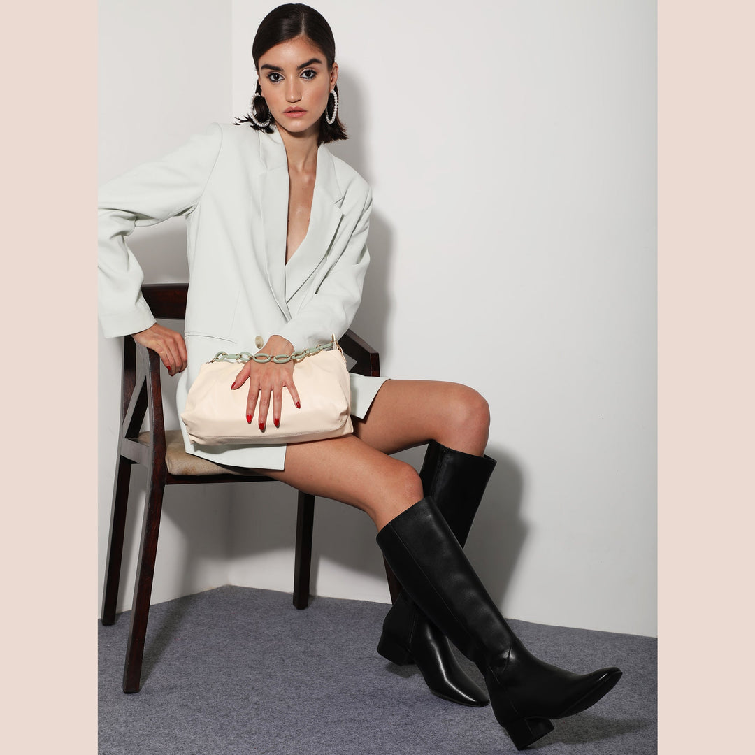 Saint Ivanna Black Leather Knee High Boots - SaintG US