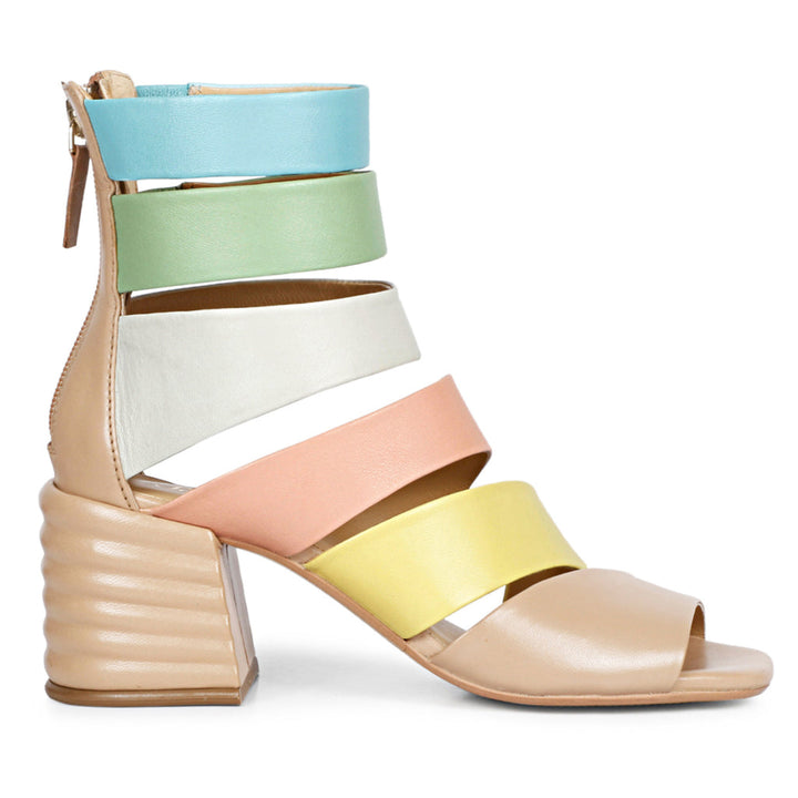 Elena Multi Leather Handcrafted Strappy Block Heels