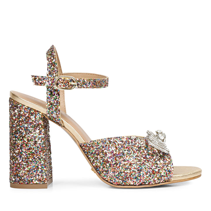 Saint Leonara Multi Glitter Embellished Leather Block Heels