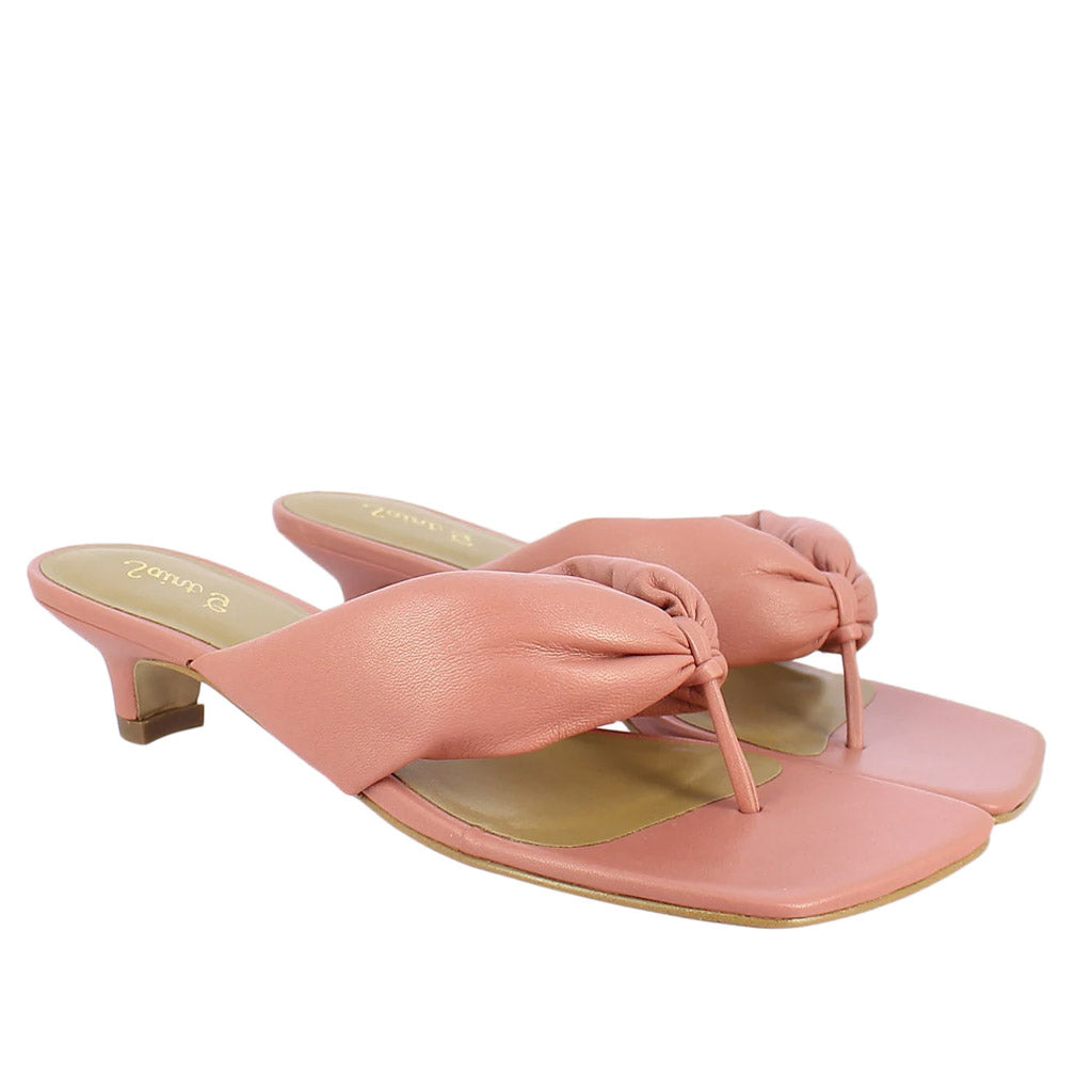 Amorina Pink Leather Puffy Thong Dress Sandals