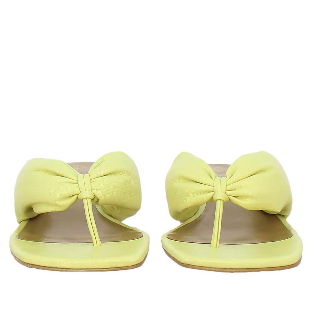 Amorina Yellow Leather Puffy Thong Dress Sandals
