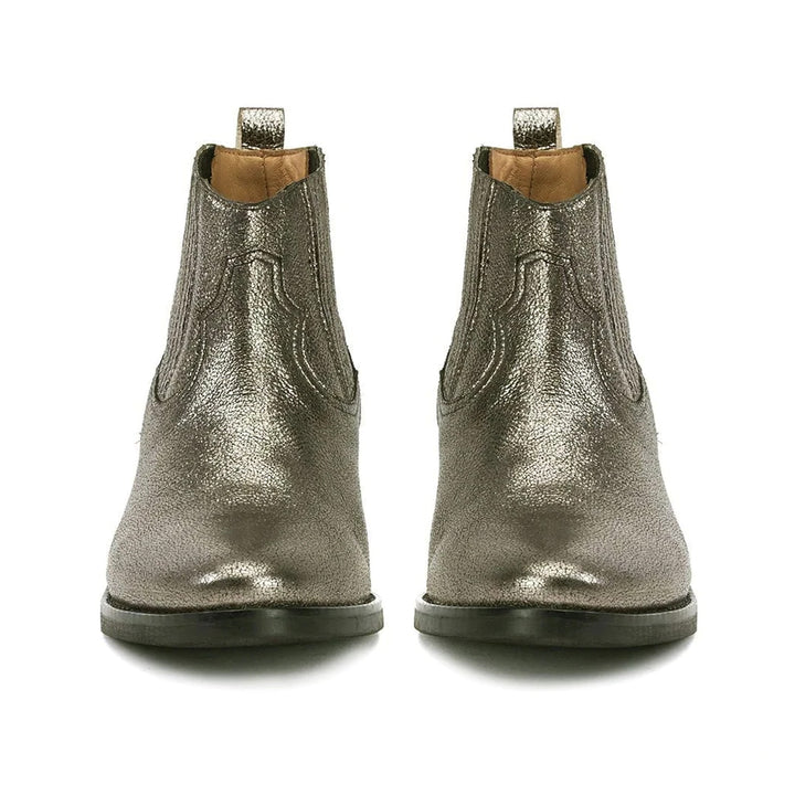 Marion Silver Metallic Crackle Leather Ankle Boot