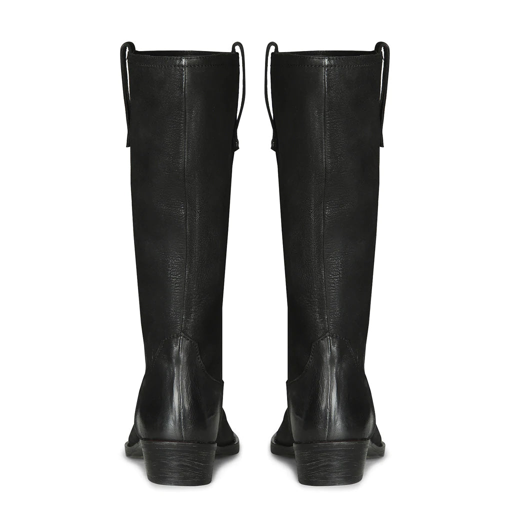 Valery Black Leather Cowboy Calf Boots