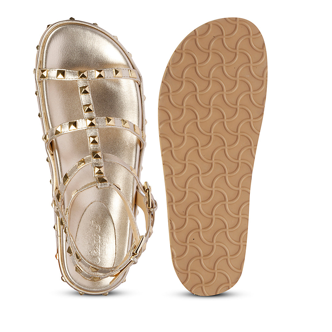 Alicia Studded Strappy Platin Leather Sandals