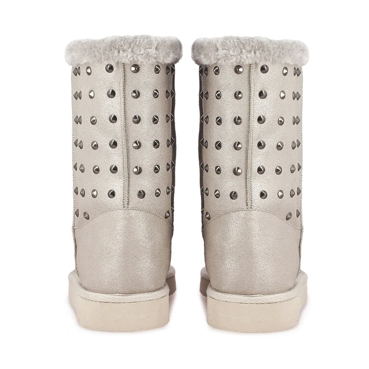 Saint Cassandra Metal Studded Silver Glitter Snug Boots