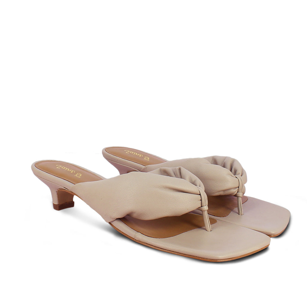 Amorina Nude Leather Puffy Thong Dress Sandals