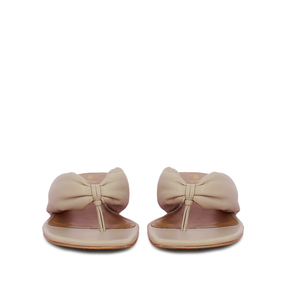 Amorina Nude Leather Puffy Thong Dress Sandals