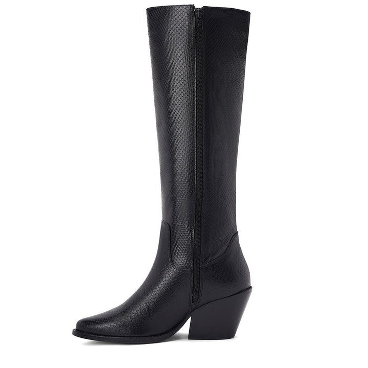 Saint Clochette Snake Embossed Black Leather Knee High Boots - SaintG US 