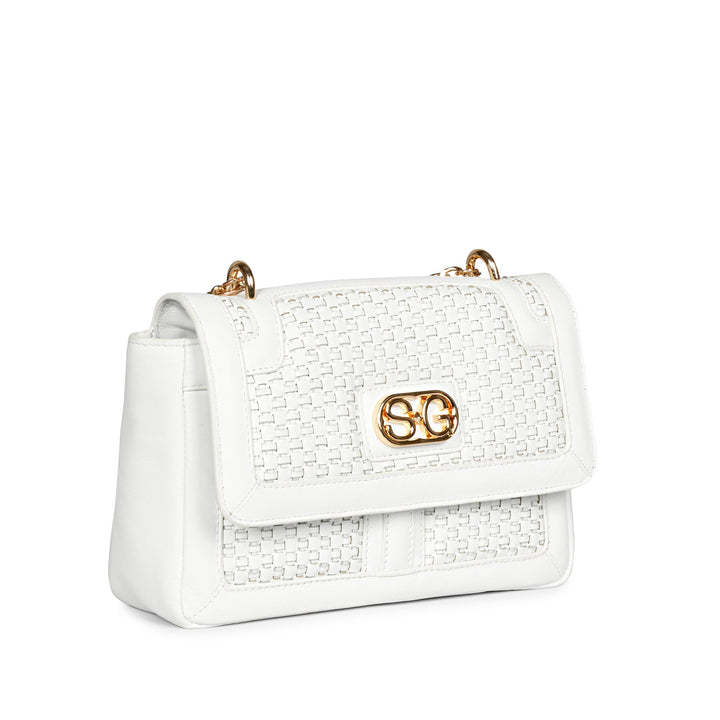Addie White Hand Woven Leather Sling Bag