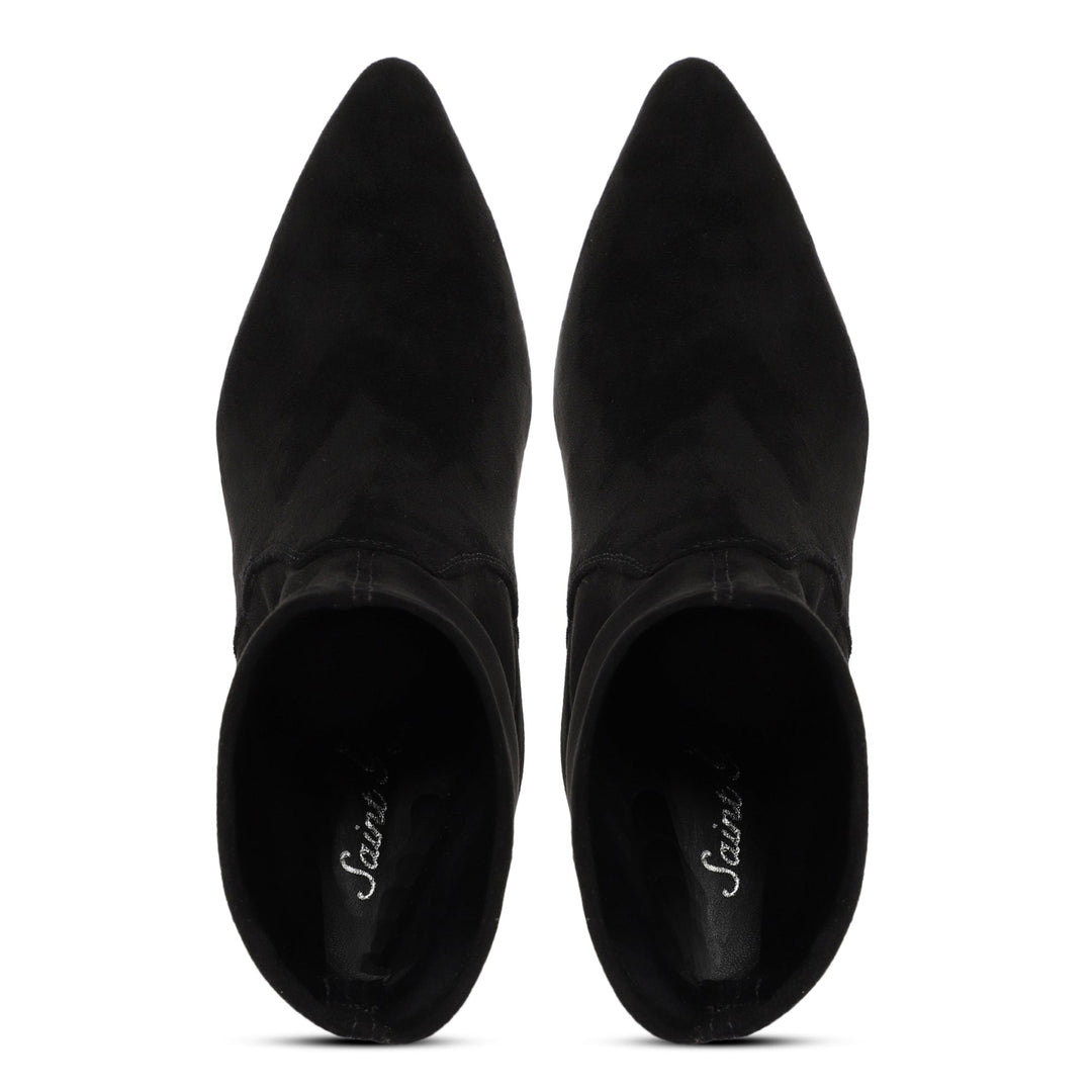 Saint Jemima Black Stretch Suede Kitten Heel Ankle Boots - SaintG India 