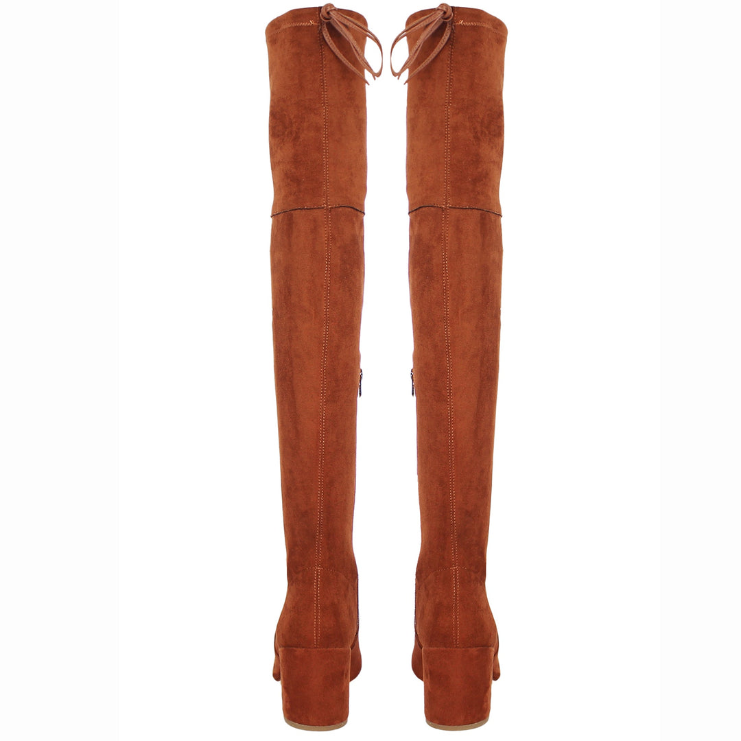 Saint Luisa Tan Stretch Suede Above The Knee Boots - SaintG US