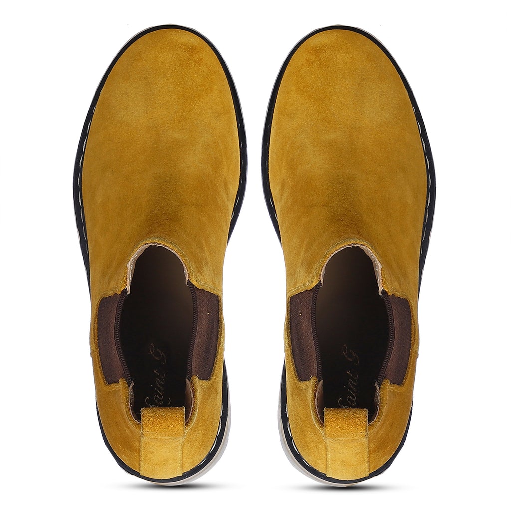 Elaine Yellow Suede Leather Chelsea Boots