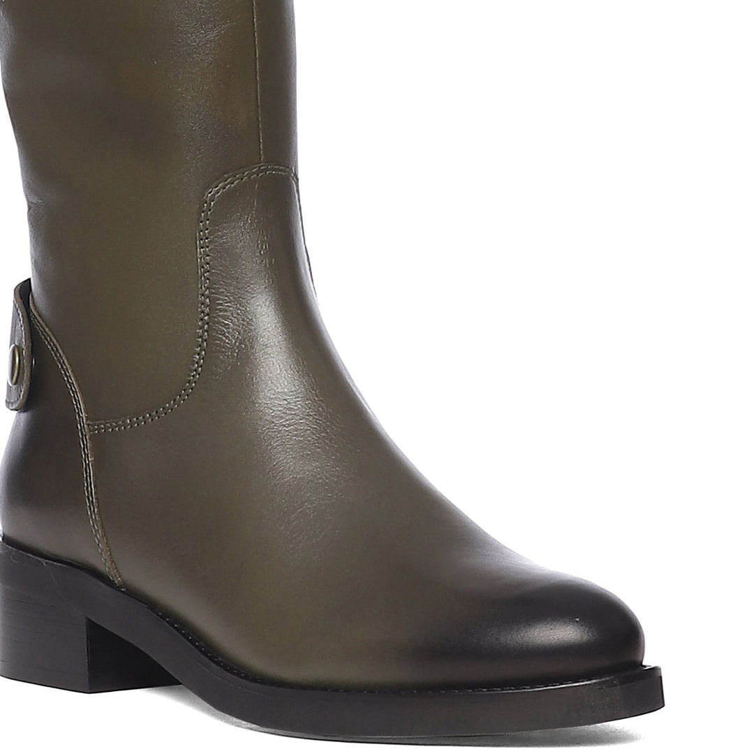 Saint Chloe Olive Leather Knee High Boots - SaintG US